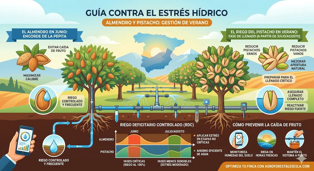 Necesidades de riego del pistacho y almendro en verano