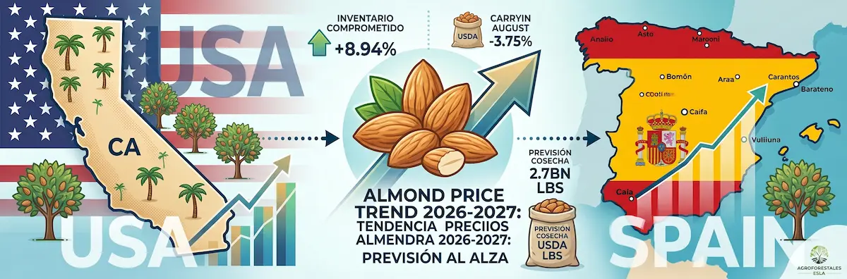 Gráfico de previsión del precio de la almendra en 2026 y tendencia del mercado internacional.